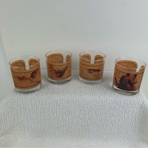 Set Of 4  AVON VTG 1970's Wildlife Cocktail Whiskey Glasses Tom O'Brien (10 oz.)